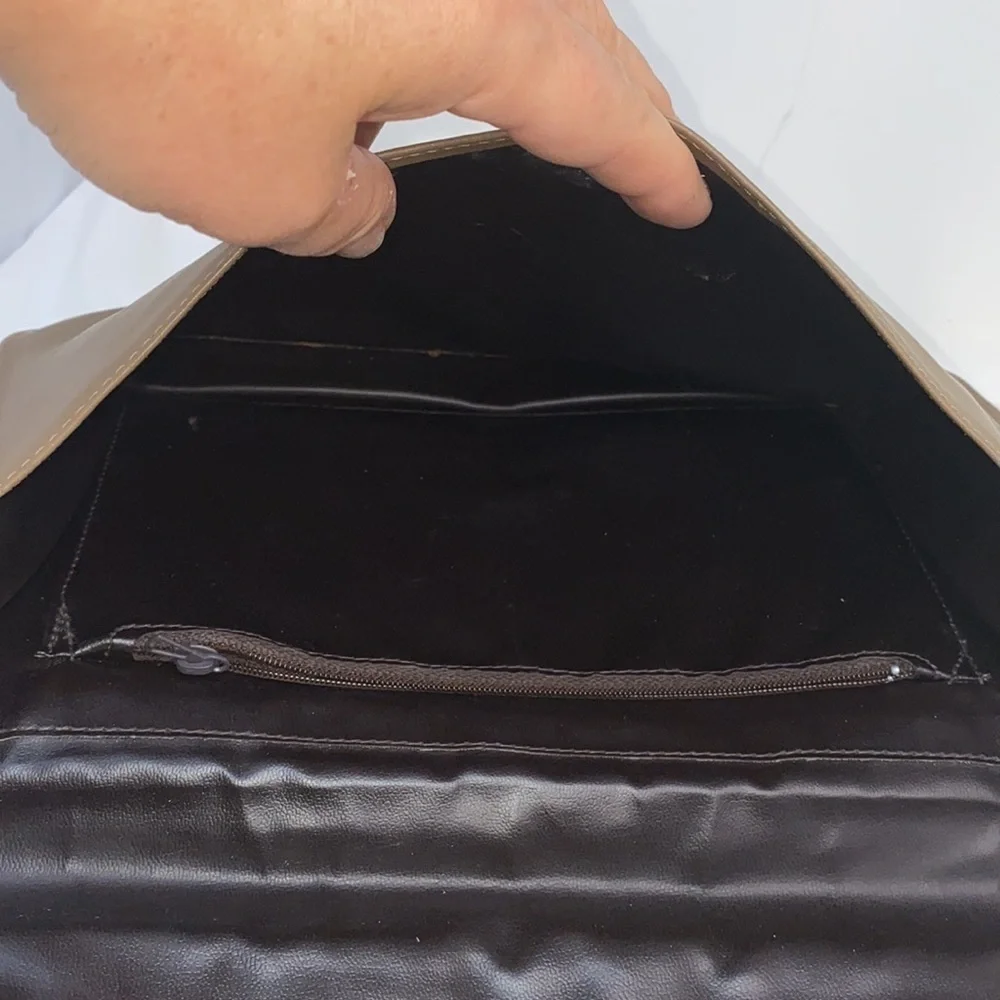 Vintage Large Taupe Brown Leather Envelope Clutch